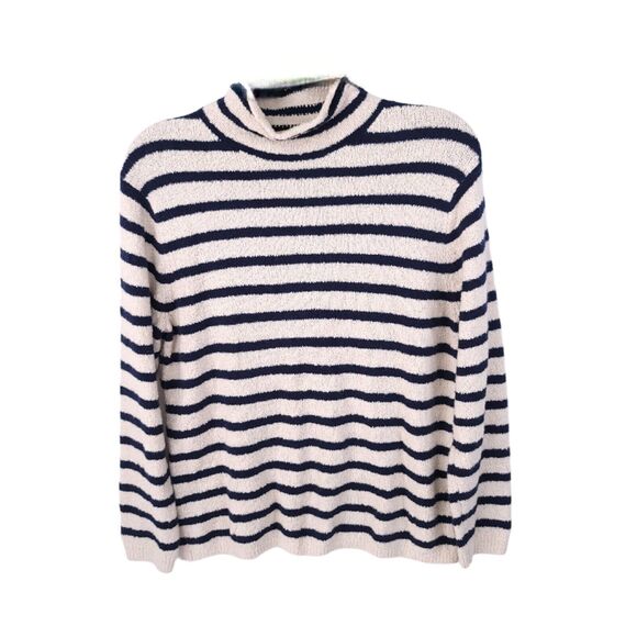 J Crew Sweater Womens Medium Pullover Stretch Knit Striped Top Mock Neck Cozy - Picture 1 of 11